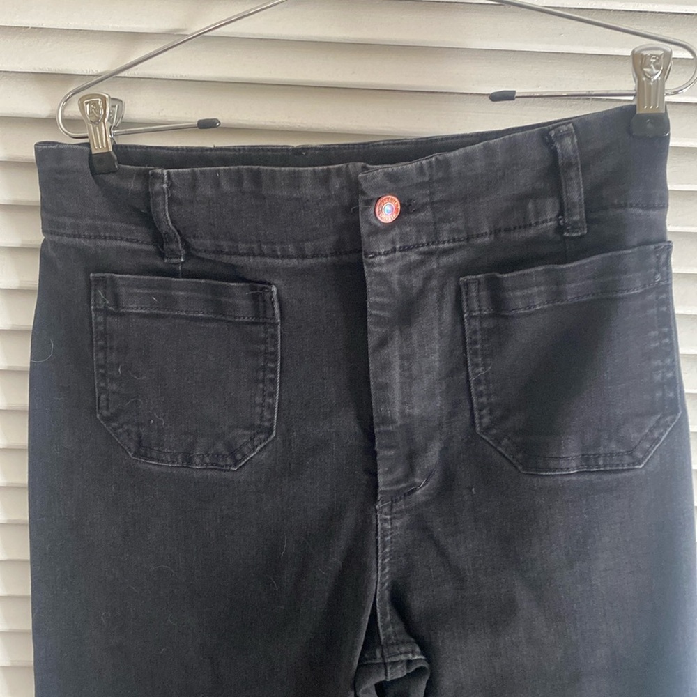 Black denim Colette style wide leg pants. Size 28